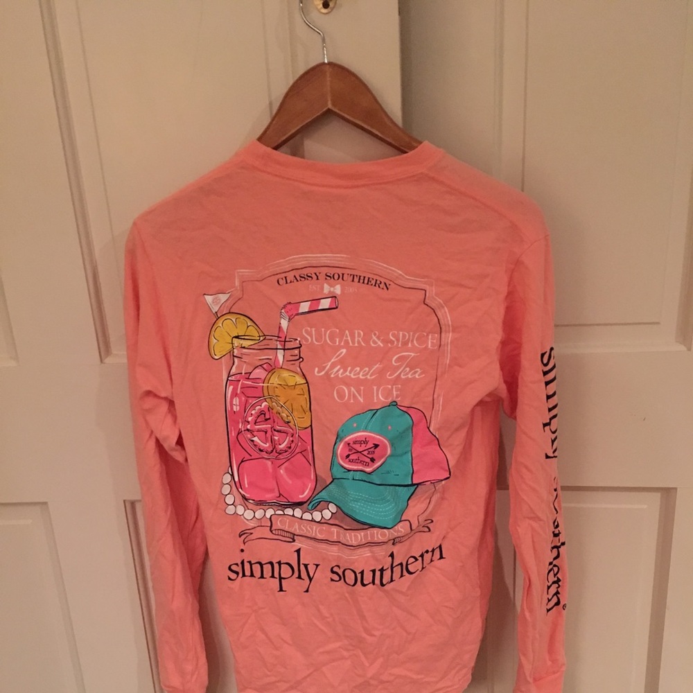 Coral Simply Southern Long Sleeve T-Shirt Small